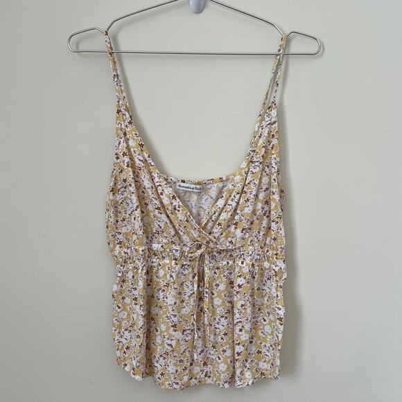 Abercrombie & Fitch V-Neck Tie Front Floral Tank Top Yellow Size M - Picture 1 of 7